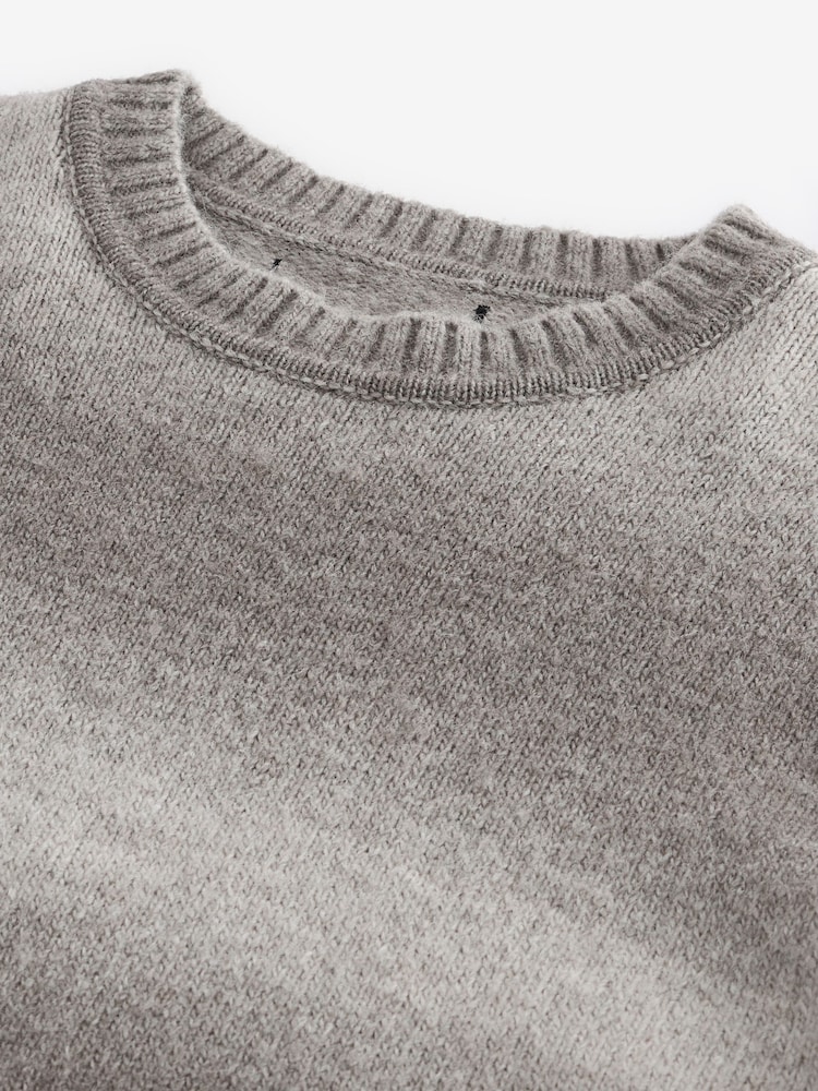 Grey Relaxed Fit Ombre Crew Jumper with Wool - Image 8 of 8