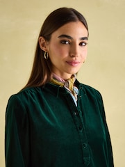 Joules Velvet Marlowe Green Nehru Collar Shirt Dress - Image 4 of 8