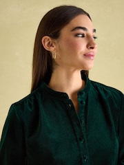 Joules Velvet Marlowe Green Nehru Collar Shirt Dress - Image 5 of 8