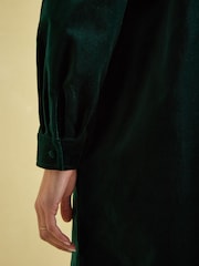 Joules Velvet Marlowe Green Nehru Collar Shirt Dress - Image 6 of 8