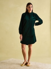 Joules Velvet Marlowe Green Nehru Collar Shirt Dress - Image 7 of 8