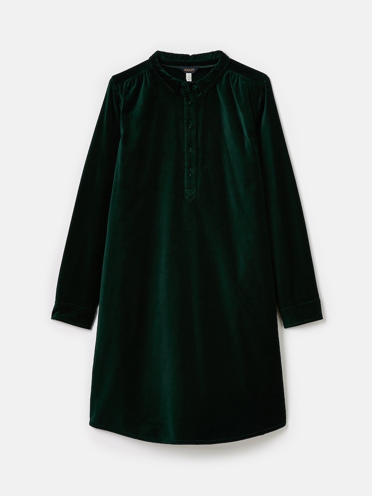 Joules Velvet Marlowe Green Nehru Collar Shirt Dress - Image 8 of 8 Joules Velvet Marlowe Green Nehru Collar Shirt Dress - Image 8 of 8