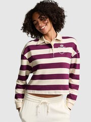 Victoria's Secret PINK Purple Rose Stripe Long Sleeve Rugby T-Shirt - Image 1 of 3