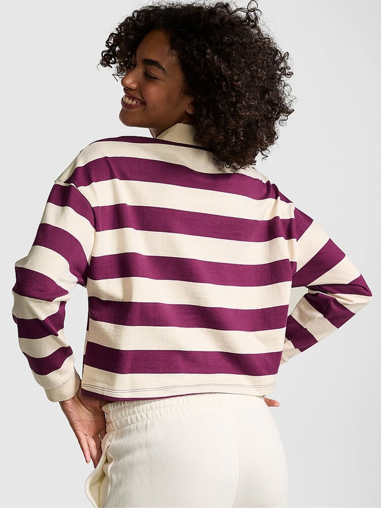 Victoria's Secret PINK Purple Rose Stripe Long Sleeve Rugby T-Shirt - Image 3 of 3