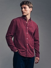 Burgundy Red Long Sleeve Cord 100% Cotton Oxford Shirt - Image 3 of 9