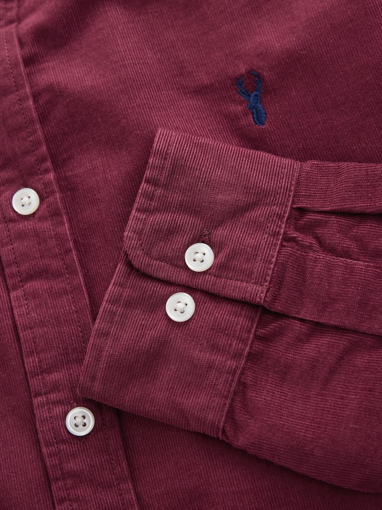 Burgundy Red Long Sleeve Cord 100% Cotton Oxford Shirt - Image 9 of 9