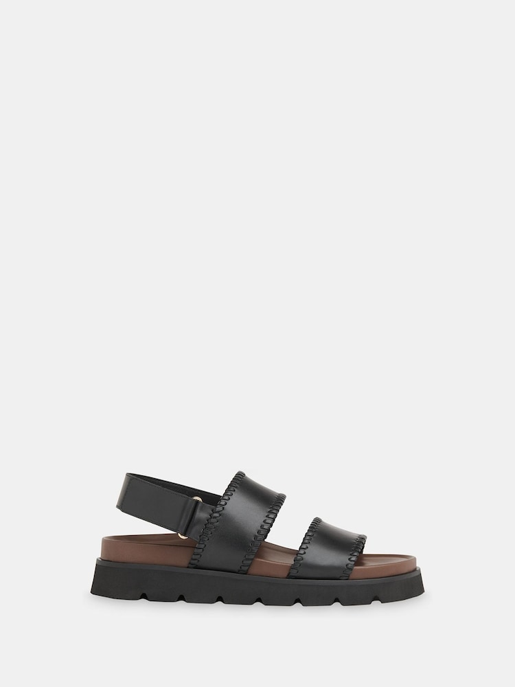 Whistles Black Whipstitch Ruben Touch Fasten Sandals - Image 1 of 4