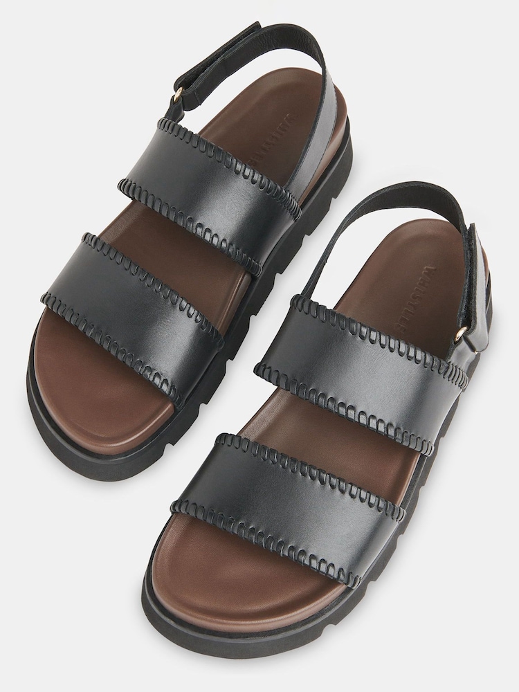 Whistles Black Whipstitch Ruben Touch Fasten Sandals - Image 2 of 4