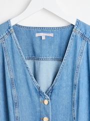Oliver Bonas Blue Denim Puff Sleeve Jumpsuit - Image 6 of 9