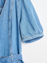 Oliver Bonas Blue Denim Puff Sleeve Jumpsuit - Image 7 of 9