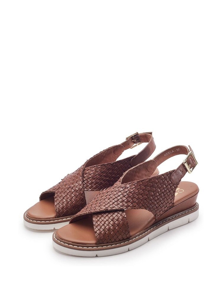 Moda in Pelle Brown Keela Leather Weave Crossover Sandals - Image 2 of 4 Moda in Pelle Brown Keela Leather Weave Crossover Sandals - Image 2 of 4