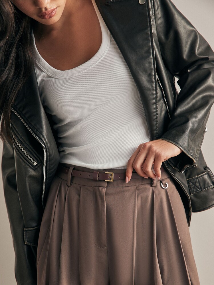 Wine Skinny Leather Belt - Image 2 of 4