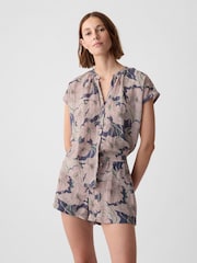 Gap Blue Floral Crinkle Cotton Short Sleeve Pyjama Top - Image 1 of 4