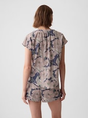 Gap Blue Floral Crinkle Cotton Short Sleeve Pyjama Top - Image 2 of 4