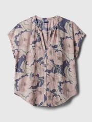 Gap Blue Floral Crinkle Cotton Short Sleeve Pyjama Top - Image 4 of 4