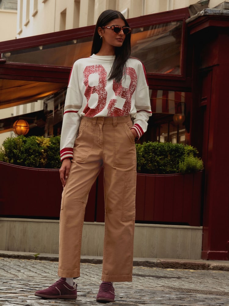 Camel Barrel 100% Cotton Trousers - Image 1 of 10