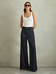 Reiss Navy Solene Wide Leg Split Hem Trousers - Image 1 of 6