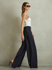 Reiss Navy Solene Wide Leg Split Hem Trousers - Image 3 of 6