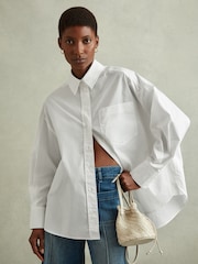 Reiss White Edie Oversized Cotton Button-Through Shirt - Image 1 of 5