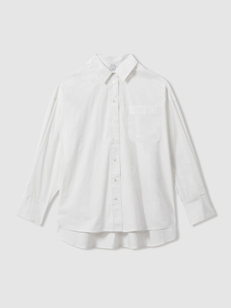 Reiss White Edie Oversized Cotton Button-Through Shirt - Image 2 of 5