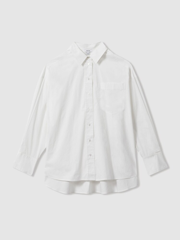 Reiss White Edie Oversized Cotton Button-Through Shirt - Image 2 of 5 Reiss White Edie Oversized Cotton Button-Through Shirt - Image 2 of 5