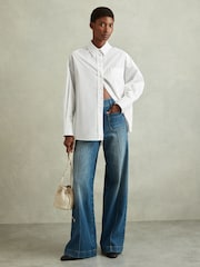 Reiss White Edie Oversized Cotton Button-Through Shirt - Image 3 of 5