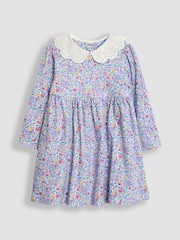 JoJo Maman Bébé Lilac Purple Floral Broderie Collar Dress - Image 1 of 3