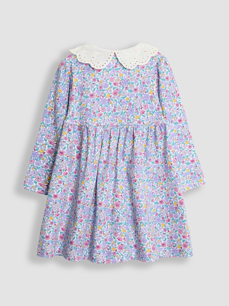 JoJo Maman Bébé Lilac Purple Floral Broderie Collar Dress - Image 2 of 3