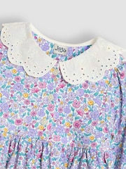 JoJo Maman Bébé Lilac Purple Floral Broderie Collar Dress - Image 3 of 3