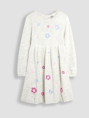 JoJo Maman Bébé Grey Flower Embroidered Knit Dress - Image 1 of 4