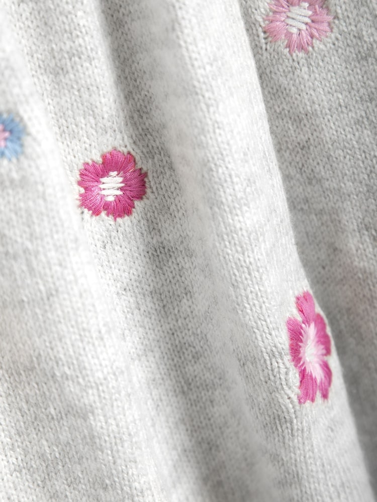 JoJo Maman Bébé Grey Flower Embroidered Knit Dress - Image 4 of 4