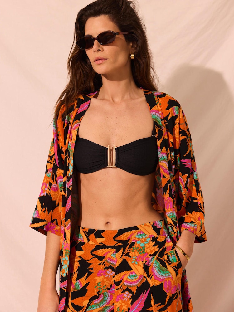 Mint Velvet Orange Floral Print Long Kimono - Image 1 of 7 Mint Velvet Orange Floral Print Long Kimono - Image 1 of 7