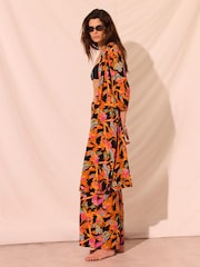 Mint Velvet Orange Floral Print Long Kimono - Image 3 of 7