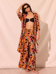 Mint Velvet Orange Floral Print Long Kimono - Image 4 of 7