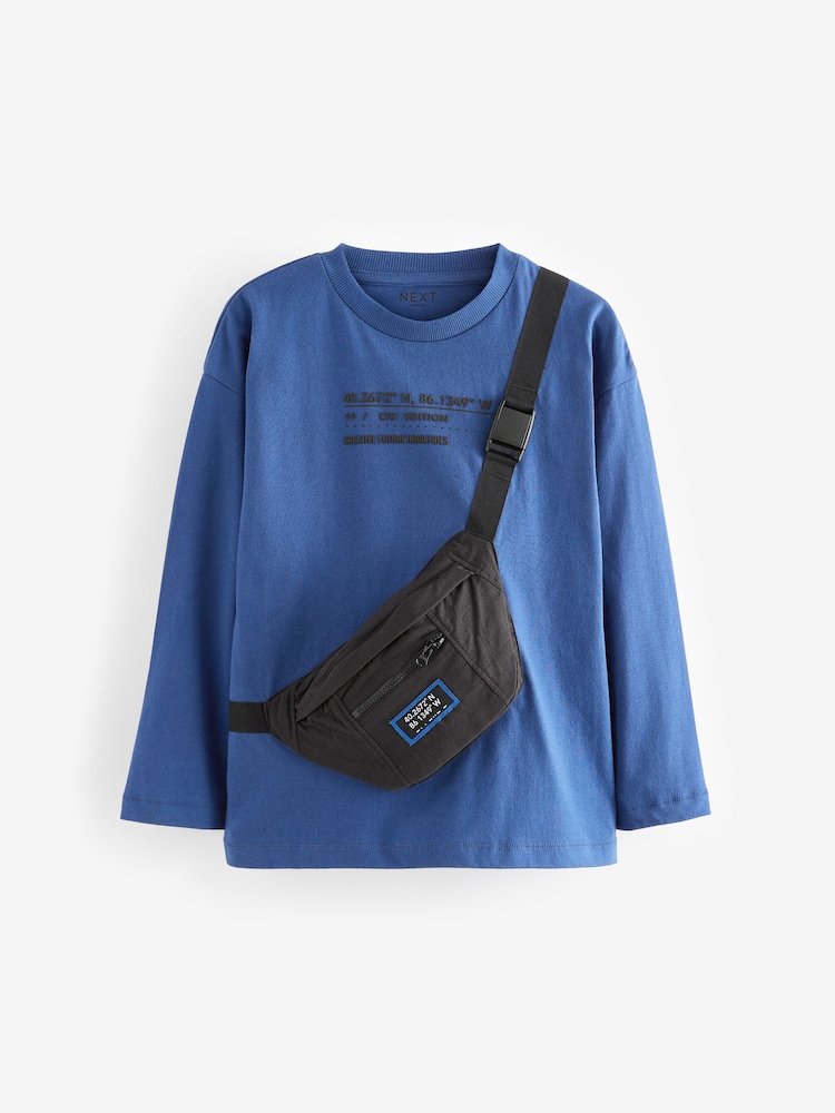 Cobalt Blue Bag Pocket Long Sleeve 100% Cotton T-Shirt (3-16yrs) - Image 1 of 3