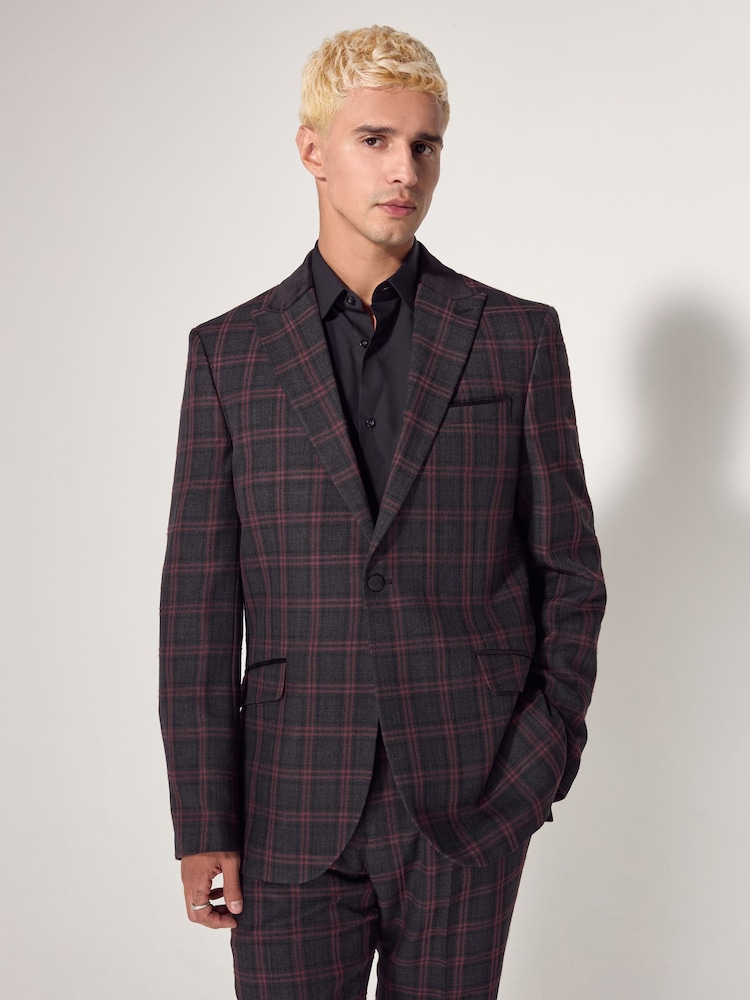 Black/Red EDIT Metallic Check Blazer - Image 2 of 4