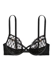 Victoria's Secret Black Unlined Demi Faux Leather Monogram Bra - Image 1 of 2