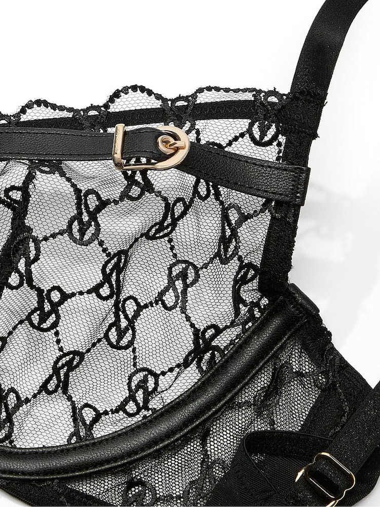 Victoria's Secret Black Unlined Demi Faux Leather Monogram Bra - Image 2 of 2