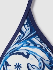 Reiss Blue Print Tina Printed Contrast Trim Bikini Top - Image 5 of 5
