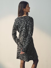 Grey Animal Print Mini Cosy Soft Touch Rib Seam Detail Dress - Image 2 of 4