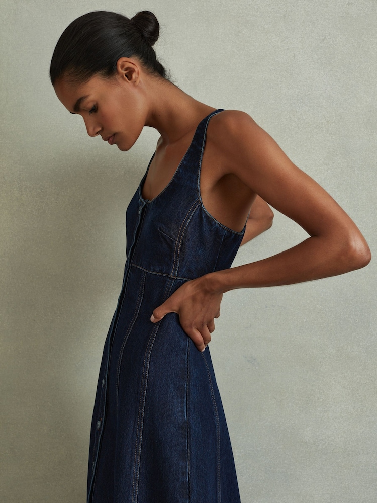 Reiss Lyle A-Line Viscose Blend Denim Midi Dress - Imagen 1 de 5 Reiss Lyle A-Line Viscose Blend Denim Midi Dress - Imagen 1 de 5
