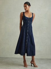 Reiss Lyle A-Line Viscose Blend Denim Midi Dress - Imagen 3 de 5