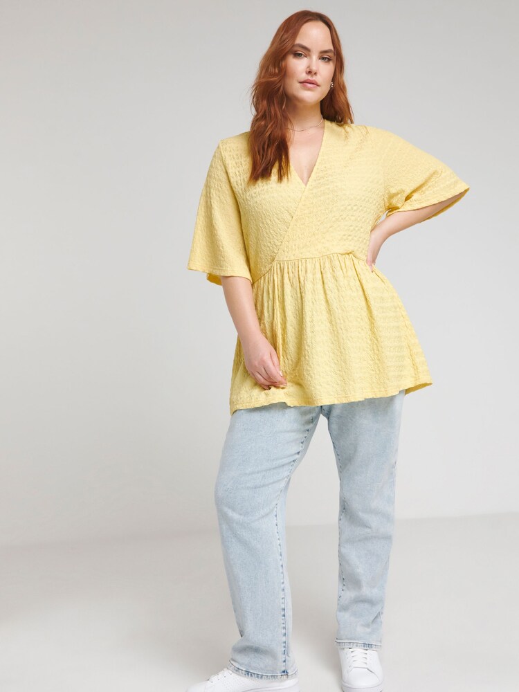 Simply Be Yellow Textured Wrap Top - Image 2 of 4 Simply Be Yellow Textured Wrap Top - Image 2 of 4