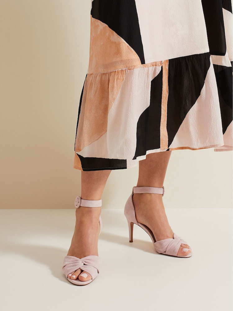 Phase Eight Pink Suede Twist Ankle Strap Heeled Shoes - Image 1 of 7
