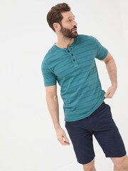 FatFace Blue Short Sleeve Stripe Henley T-Shirt - Image 1 of 5