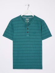 FatFace Blue Short Sleeve Stripe Henley T-Shirt - Image 5 of 5