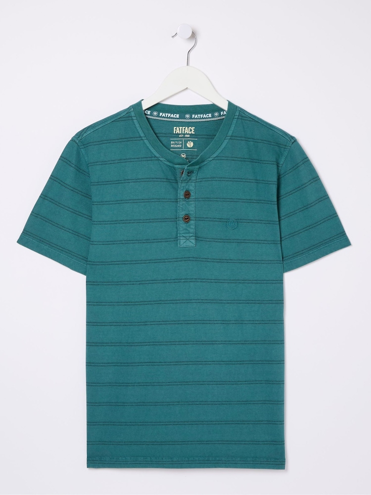 FatFace Blue Short Sleeve Stripe Henley T-Shirt - Image 5 of 5