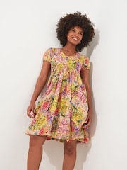 Joe Browns Yellow Vibrant All Over Print Sweetheart Puff Ball Mini Dress - Image 1 of 6