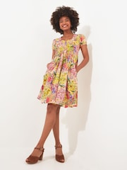 Joe Browns Yellow Vibrant All Over Print Sweetheart Puff Ball Mini Dress - Image 2 of 6
