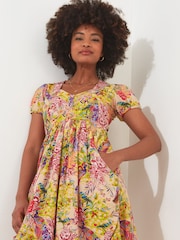 Joe Browns Yellow Vibrant All Over Print Sweetheart Puff Ball Mini Dress - Image 4 of 6